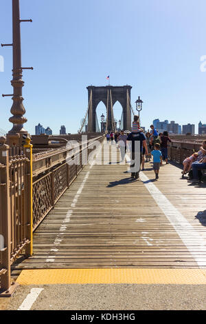 Brooklyn bridge, New york, pedestrian walkway, Manhattan, United states. USA. Stock Photo