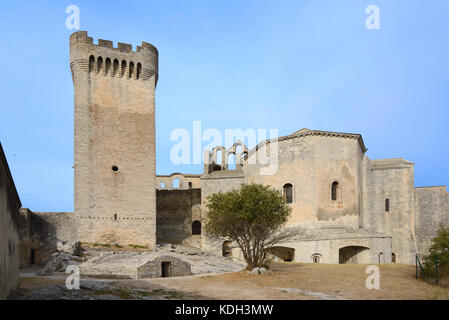 Montmajour Abbey or Abbaye de Montmajour, near Arles, Provence France Stock Photo