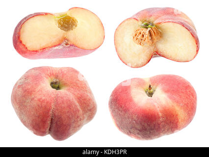 Figs peach fruit closeup set isolated on white background Stock Photo