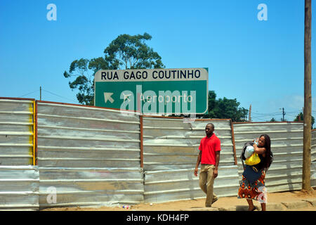 A road sign directing traffic to Maputo International Airport in Mozambique. Stock Photo