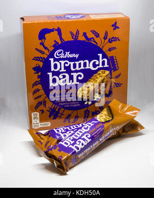 Cadbury chocolate chip brunch bars against a white background. Stock Photo