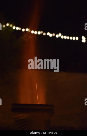 Fire Pit Wood Burning on a Summer Night Stock Photo