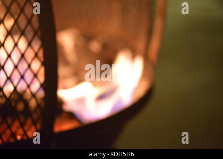 Fire Pit Wood Burning on a Summer Night Stock Photo