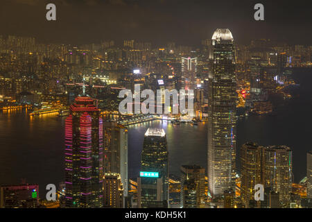 Hong Kong from the Peak at Night, Hong Kong, China Stock Photo