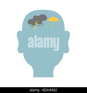 Mans head outline with storm inside Stock Vector