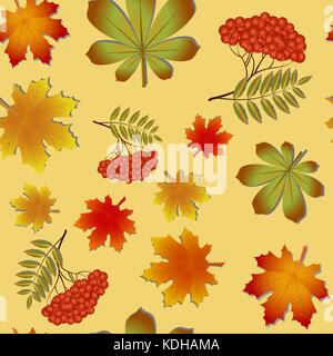 Autumn pattern with maple leaves and Rowan Stock Vector