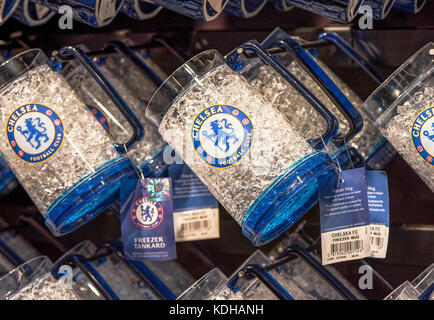 Visiting Stamford Bridge stadium. Souvenirs in the fan shop Stock Photo