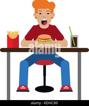 Boy eating hamburger Stock Vector