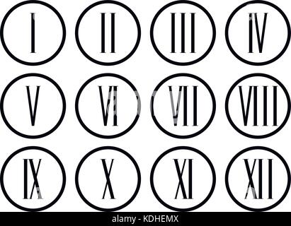 Roman numerals set collection. Roman numeral for clock. Vector illustration Stock Vector