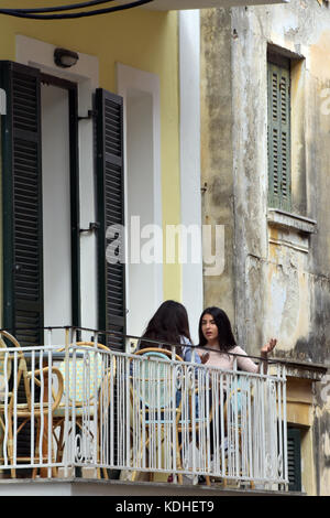 Two women on a balcony Corfu Island Greek Islands Stock Photo - Alamy