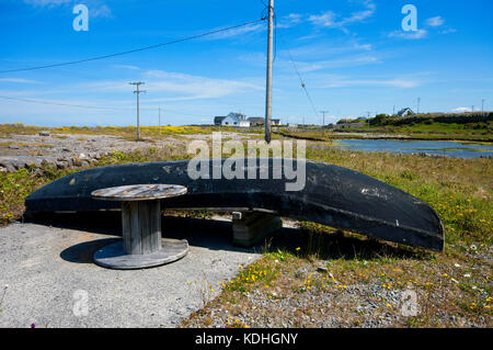 Overturned curragh fishing boat, Inishmore Island, Aran Island, Ireland Stock Photo