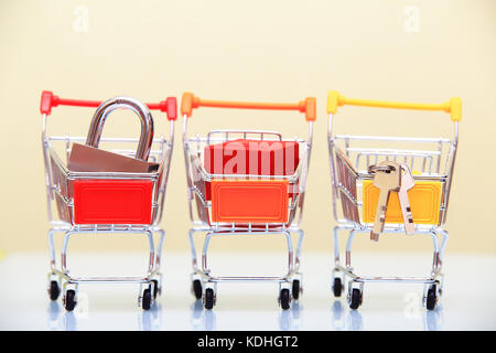 Selling background. Purchases in shopping carts. Theme for christmas sale. Stock Photo