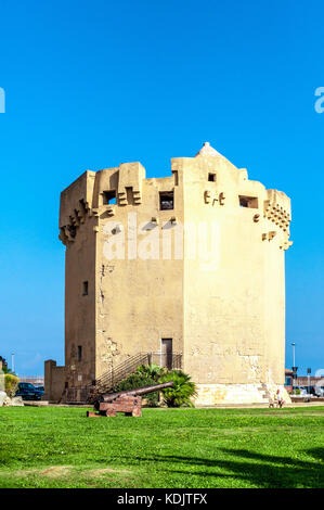 View of Aragonese tower in Porto Torres harbour in a sunny day - Sardinia Stock Photo