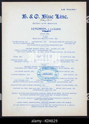 LUNCHEON (held by) BALTIMORE AND OHIO RR ROYAL BLUE LINE (at) CAR WALTON (RR;) (NYPL Hades 273683 467098) Stock Photo