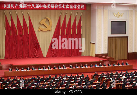 Beijing, China. 14th Oct, 2017. The Political Bureau of the Communist Party of China (CPC) Central Committee presides over the Seventh Plenary Session of the 18th CPC Central Committee in Beijing, capital of China. The plenum was held from Oct. 11 to 14 in Beijing. Credit: Ding Lin/Xinhua/Alamy Live News Stock Photo