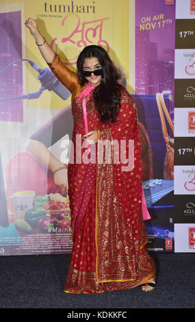 Mumbai, India. 14 October, 2017. Indian film actress Vidya Balan at the trailer launch of her upcoming film 'Tumhari Sulu' at cinepolis cinema, andheri in Mumbai. Credit: Azhar Khan/Alamy Live News Stock Photo