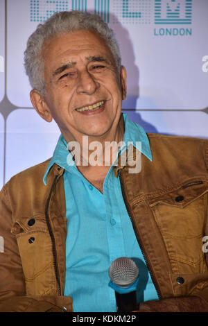Mumbai, India. 14 October, 2017. Indian film actor Naseeruddin Shah at the special press meet before premiere of his film 'The Hungry' at Juhu in Mumbai. Stock Photo