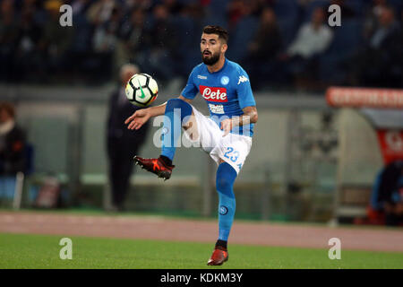 ROME, ITALY - Olimpic stadium, 14 october  2017 :Hysaj  in action during football match  serie A  League 2017/2018 between AS Roma vs Napoli  at the Olimpic Stadium  on october 14, 2017 in Rome. Stock Photo