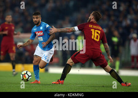 Rome, Italy. 14th Oct, 2017. ROME, ITALY - Olimpic stadium, 14 october 2017 : Insigne in action during football match serie A League 2017/2018 between AS Roma vs Napoli at the Olimpic Stadium on october 14, 2017 in Rome. Credit: Independent Photo Agency/Alamy Live News Stock Photo