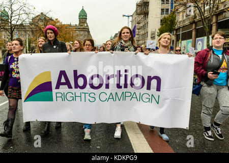 Belfast, Northern Ireland. 14/10/2017 - Rally For Choice hold a parade in support of pro-choice abortion rights and women's reproductive rights.  Approximately 1200 people attended the event.