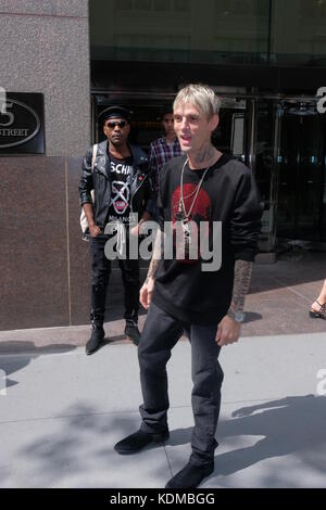 Aaron Carter meets fans outside the Sony building before meeting with