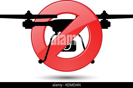 Quadcopter flights prohibited sign - silhouette of drone Stock Vector