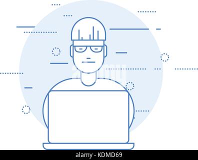 Programmer - man works on laptop Stock Vector