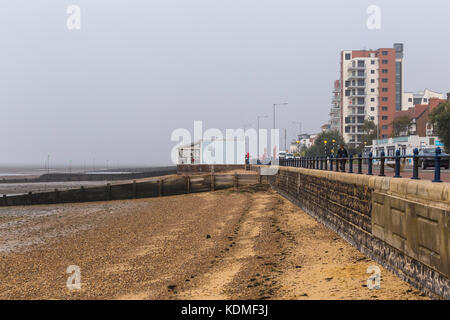 Beach and Esplanade at Westcliff-on-Sea on a Dull Autumn Morning Stock Photo