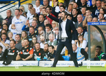 Leeds United manager Thomas Christiansen during the Sky Bet Championship match at Elland Road, Leeds. Stock Photo