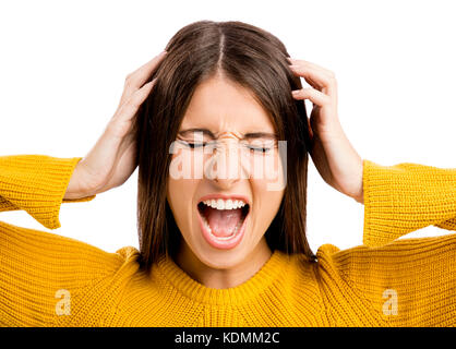 Portrait of a stressed young girl yelling Stock Photo