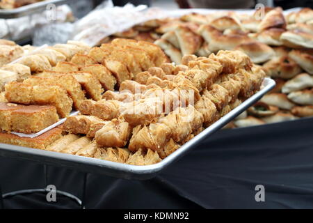 A tray of sweet Middle Eastern dessert Baklava Stock Photo