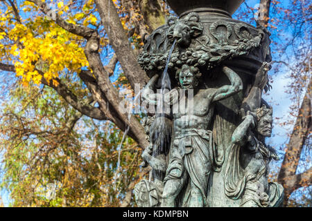 Royal Garden, Autumn Prague, Czech Republic, Detail of singing fountain in front of Queen Anne's Summer Palace, Belvedere,