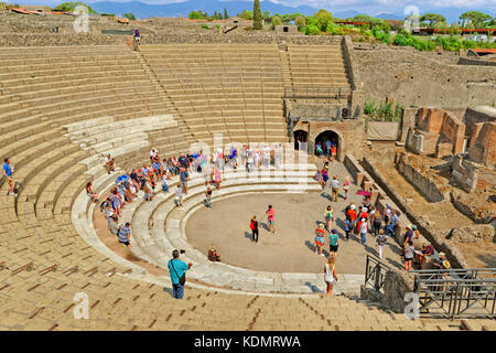 Grand theatre at the ruined Roman city of Pompeii at Pompei Scavi, near Naples, Italy. Stock Photo