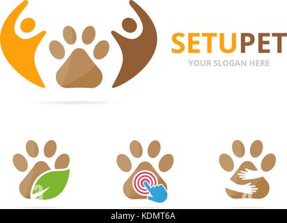 Set of paw logo combination. Pet and family symbol or icon. Unique vet and union, help, connect, team logotype design template. Stock Vector