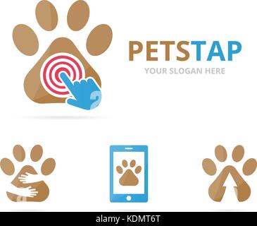 Set of paw logo combination. Pet and cursor symbol or icon. Unique vet and digital logotype design template. Stock Vector
