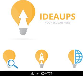 Set of lamp logo combination. Lightbulb and growth symbol or icon. Unique idea and upload logotype design template. Stock Vector