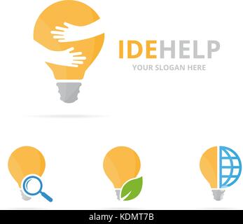 Set of lamp logo combination. Lightbulb and embrace symbol or icon. Unique idea and friendship logotype design template. Stock Vector