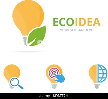 Set of lamp logo combination. Lightbulb and eco symbol or icon. Unique idea and organic logotype design template. Stock Vector