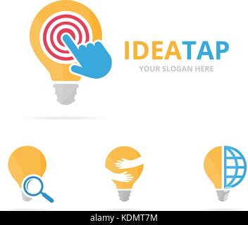 Set of lamp logo combination. Lightbulb and cursor symbol or icon. Unique idea and digital logotype design template. Stock Vector