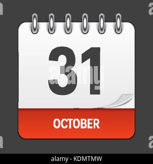 October 31 Calendar Daily Icon. Vector Illustration Emblem. Element of Design for Decoration Office Documents and Applications. Logo of Day, Date, Month and Holiday. Stock Vector