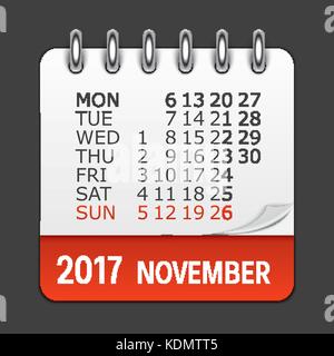 November 2017 Calendar Daily Icon. Vector Illustration Emblem. E Stock Vector