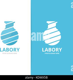 Vector of lab bottle logo combination. Bulb and flask symbol or icon. Unique science and laboratory logotype design template. Stock Vector