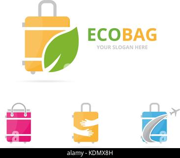 Set of bag logo combination. Baggage and eco symbol or icon. Unique travel and organic logotype design template. Stock Vector