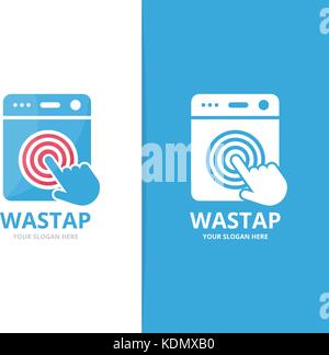 Vector of laundry and click logo combination. Washing machine and cursor symbol or icon. Unique washer and digital logotype design template. Stock Vector
