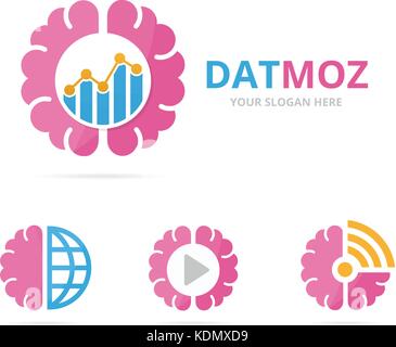 Set of brain logo combination. Education and finance symbol or icon. Unique science and chart logotype design template. Stock Vector