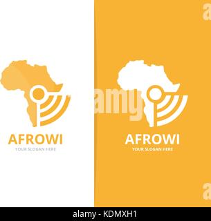 Vector africa and wifi logo combination. Safari and signal symbol or icon. Unique continent and radio, internet logotype design template. Stock Vector