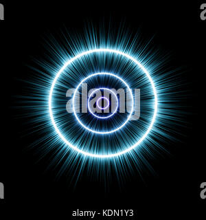 astract circular blue ray of light bursting on black background Stock Photo