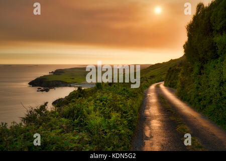 Sky Road at sunset. Near Clifden, Ireland. County Galway, Connemara Stock Photo