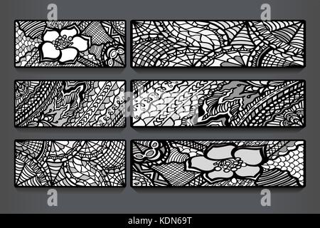Abstract vector hand drawn vintage ethnic pattern card set Stock Vector