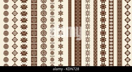 Indian Henna Border decoration elements patterns in brown colors. Popular ethnic border in one mega pack set collections. Vector illustrations.Could b Stock Vector